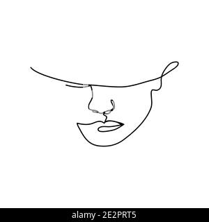 Arte lineal de una cara femenina con un tocado. Concepto de moda, minimalismo de la belleza femenina. Ilustración vectorial Ilustración del Vector