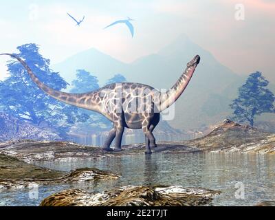 Dicraeosaurus dinosaurio caminando - 3D Render Foto de stock