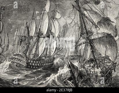 La batalla de la bahía de Quiberon, la guerra de los siete años, el 20 de noviembre de 1759 Foto de stock