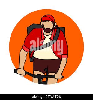 equilibrado caja finalizando barba hipster ciclista llevar mochila para la bicicleta mensajero avatar o  ilustración de vector de icono Imagen Vector de stock - Alamy
