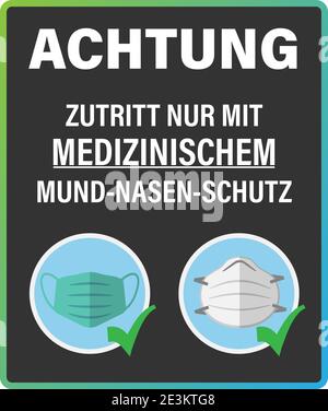 Cartel o cartel con texto ZUTRITT NUR MIT MEDIZINISCHEM MUND-NASEN-SCHUTZ, alemán para EL ACCESO CON MÁSCARA MÉDICA SÓLO ilustración vectorial Ilustración del Vector