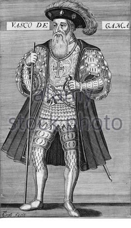 Vasco da gama Retrato, c1460 – 1524, fue un explorador portugués y el primer europeo en llegar a la India por mar, ilustración vintage de 1800 Foto de stock
