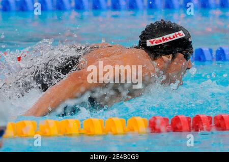 El estadounidense Michael Phelps en acción durante la final del 4X100 Medley Relay en el Campeonato Mundial de Natación de la FINA en Roma, Italia, el 2 de agosto de 2009. Foto de Henri Szwarc/ABACAPRESS.COM Foto de stock
