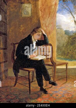 JOHN KEATS (1795-1821) poeta inglés. Pintura de Joseph Severn en 1834 titulada "Retrato de John Keats en Wentworth Place el día de su composición Ode a una Nightingale" Foto de stock