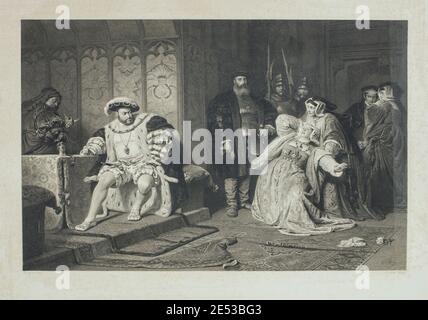 El rey Enrique VIII de Inglaterra anuncia la sentencia de muerte (1536) para Anne Boleyn, su segunda esposa y madre de la futura reina Isabel I de Inglaterra. Foto de stock