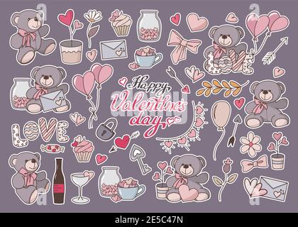 Ilustración vectorial de cartoon pegatinas para San Valentín vacaciones  Imagen Vector de stock - Alamy