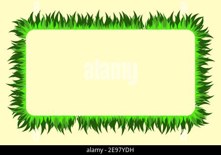 Marco rectangular de hierba con espacio de copia. Borde de césped con hojas de follaje verde diseño. Ilustración de fondo vectorial. Ilustración del Vector