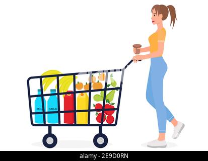 carrito de supermercado. carrito de la compra lleno de comida. ilustración  vectorial 11229691 Vector en Vecteezy