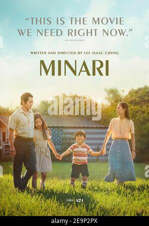 Minari (2020) dirigida por Lee Isaac Chung y protagonizada por Steven Yeun, Yeri han y Alan S. Kim. Una familia coreana inicia una granja en los años 80 Arkansas.