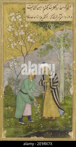 Dinastía Mughal, Sa'di en un jardín de rosas, Reino del emperador Shah Jahan, a principios del siglo 16, repintado 1645. Foto de stock