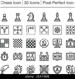 conjunto de iconos de línea de ajedrez Ilustración del Vector