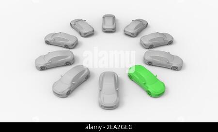 Coche 3D rendering sedán, deportivo coupé automóvil aislado sobre fondo blanco de estudio Foto de stock
