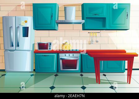 Cocina interior muebles ingeniados dibujo vectorial dibujos animados