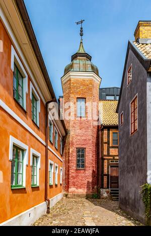 Mansiones en el museo al aire libre Kulturen Lund, Suecia Foto de stock