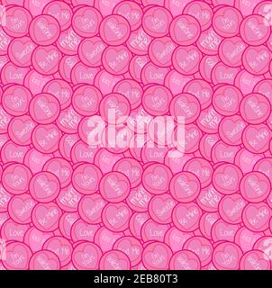 Patrón vectorial sin costuras con mensajes de amor y romance en rosa ama los corazones Ilustración del Vector