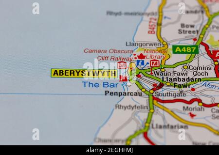 Aberystwyth Y Sus Alrededores Se Muestran En Un Mapa De Carreteras O Mapa Geografico 2eghfmj 