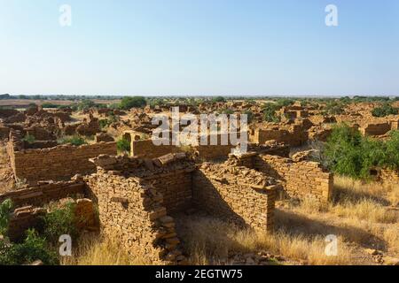 Ruinas de Kuldhara alberga un pueblo abandonado, Jaisalmer Rajasthan, India. Establecido en el siglo 13 habitado por Paliwal Brahmins. Foto de stock