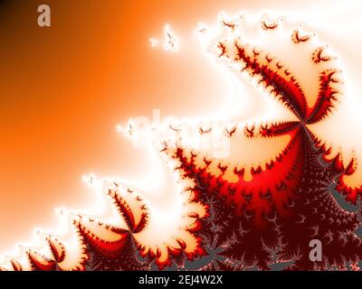 Un arte abstracto digital rendering de fractal imagen de fondo de arte en tonos de naranja y rojo. 4k uhd altamente detallado. Forma muy compleja de fractal. Foto de stock