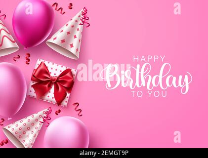 Diseño de fondo de vector de cumpleaños. Feliz cumpleaños para ti texto de  saludo con globos flotantes, regalos y elementos de decoración de oro  confeti Imagen Vector de stock - Alamy