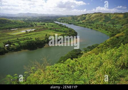 El fértil valle del río Sigatoka en Vitu Levu es de Fiji plato de ensalada Foto de stock
