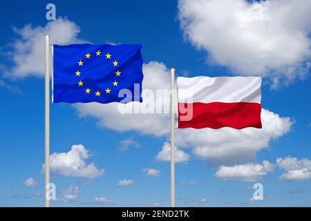 Die Flagge von Europa und Polen, UE, Foto de stock