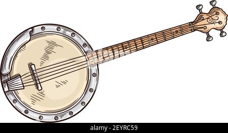 Denso Nylon Moderador Banjo americano aislado instrumento musical retro. Vector cuatro cuerdas de  guitarra banjo, acompañamiento de cuerda Imagen Vector de stock - Alamy