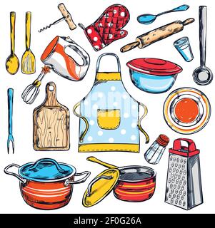 Conjunto De Utensilios De Cocina E Ilustraciones De Vectores a