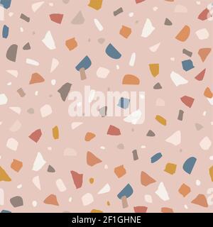 Patrón de terrazo de repetición sin costuras en azul, amarillo, rosa