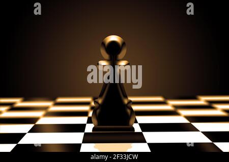 Un peón de pie contra un juego de ajedrez negro. solo contra muchos  enemigos, símbolo de lucha o lucha difícil, concepto de confianza