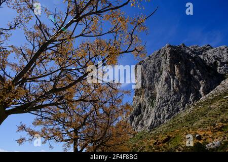 Vista de Tajo de la U mientras recorre el sendero Cuna por encima del paso de Zafarraya, Andalucía, España, Europa Foto de stock