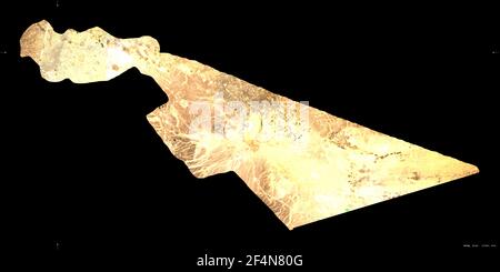 Zarqa, provincia de Jordania. Imágenes de satélite Sentinel-2. Forma aislada sobre negro. Descripción, ubicación de la capital. Contiene Copernicus S modificado Foto de stock