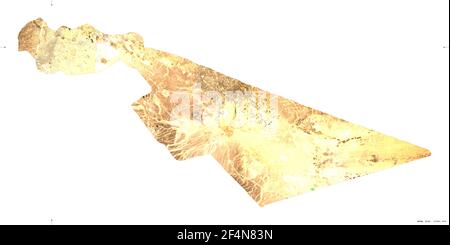 Zarqa, provincia de Jordania. Imágenes de satélite Sentinel-2. Forma aislada sobre sólido blanco. Descripción, ubicación de la capital. Contiene Copern modificado Foto de stock