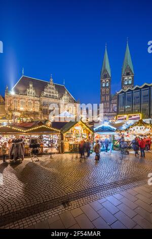 Geografía / viajes, Alemania, Bremen, mercado de Navidad en la noche, Derechos adicionales-liquidación-Info-no-disponible