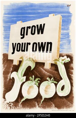 Grow Your Own Food, British, WW2, Poster de producción de alimentos, 1942-1945 Foto de stock