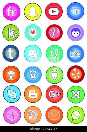 Logotipos de medios sociales Facebook, Twitter, Instagram, Pinterest, Snapchat, WeChat, Flickr, Google Plus. San Francisco, Estados Unidos, marzo de 2021 Foto de stock