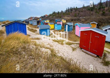 Cabañas de playa, Tisvildeleje, Dinamarca Foto de stock