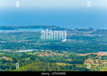 Vista aérea de Cala Portocolom, Mallorca, España Foto de stock