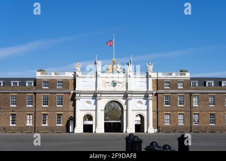 Barracas reales de artillería, woolwich, donde se hizo un saludo con armas para rendir homenaje al príncipe Felipe, duque de Edimburgo en abril de 2021