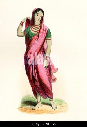 Esta ilustración de 1840s muestra a una joven india o hindustaní de la clase superior.