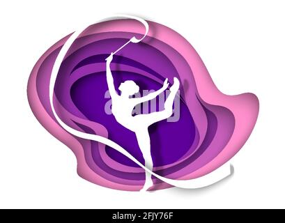Gimnasia rítmica silueta de una niña con una cinta hermosa gimnasta