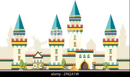 Fachada y puerta de castillo medieval Imagen Vector de stock - Alamy