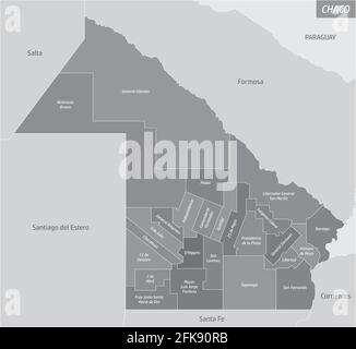 El mapa de la Provincia del Chaco dividido en departamentos con