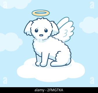 Lindo perro ángel con alas y halo en una nube en el cielo. Dibujo de  cachorro blanco y esponjoso, ilustración vectorial Imagen Vector de stock -  Alamy
