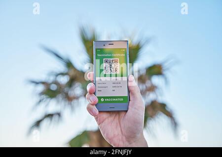 Smartphone en la mano que muestra en la aplicación móvil ...