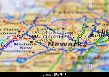 West NARANJA New Jersey USA mostrado en un mapa geográfico o mapa de carreteras