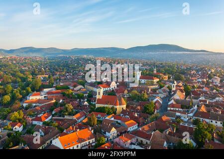 Szentendre, Hungría La ciudad de las artes desde la vista de los pájaros. Paisaje urbano aéreo.