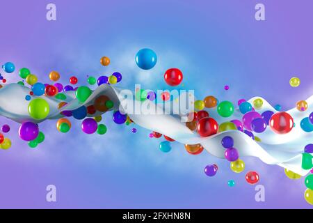 Imágenes generadas digitalmente bolas multicolor sobre ola Foto de stock