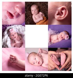 Collage de diferentes fotos de bebés y momentos familiares. Foto de stock