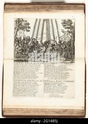 La venganza de los leones contra los monos en el Maliebaan en Utrecht,  1713; LEEWEN venganza contra los Aapes en el Malie-Baan t 'Utrecht /  Vengence des Lions Contre Les Singes Pres Le Mail d'Utrecht; placas sobre  la paz de Utrecht desde 1713 / 't ...