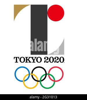 Japão, Jogos Olímpicos de Verão de 2020 Tóquio. Anéis multicoloridos e o  símbolo do Japão. imagem vetorial de axanija© 479245084